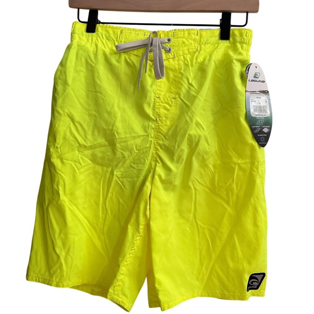 Laguna‎ Mens Neon Swim Trunks S Yellow Board Shorts Mesh Liner Beach Surf Sporty